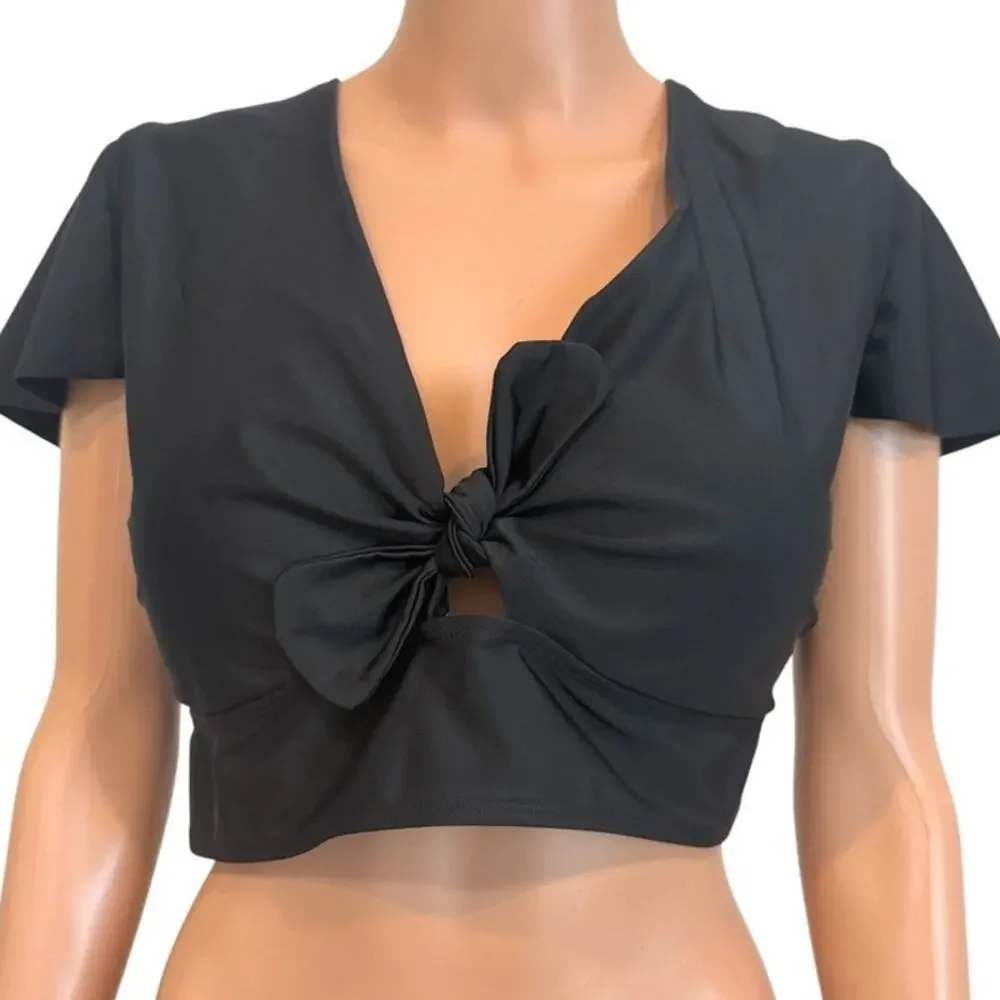 Torrid 3 wireless flutter sleeve faux tie keyhole swim top SW 2820 - Picture 10 of 10